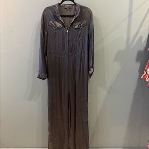Burning Torch Long Zip-Front Jumpsuit Romper in Dark Charcoal